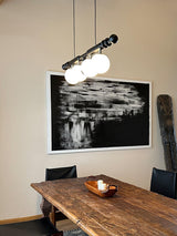 Elegant Roman Column Crown Chandelier in Walnut Wood and White Glass for Dining Room