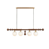 Elegant Roman Column Crown Chandelier in Walnut Wood and White Glass for Dining Room