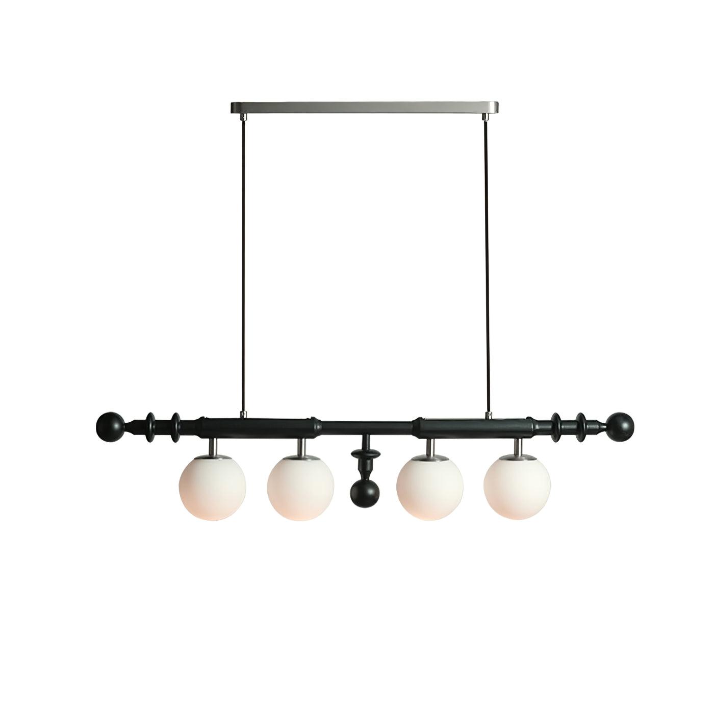 Elegant Roman Column Crown Chandelier in Walnut Wood and White Glass for Dining Room