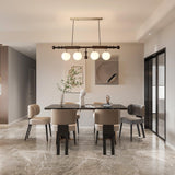 Elegant Roman Column Crown Chandelier in Walnut Wood and White Glass for Dining Room