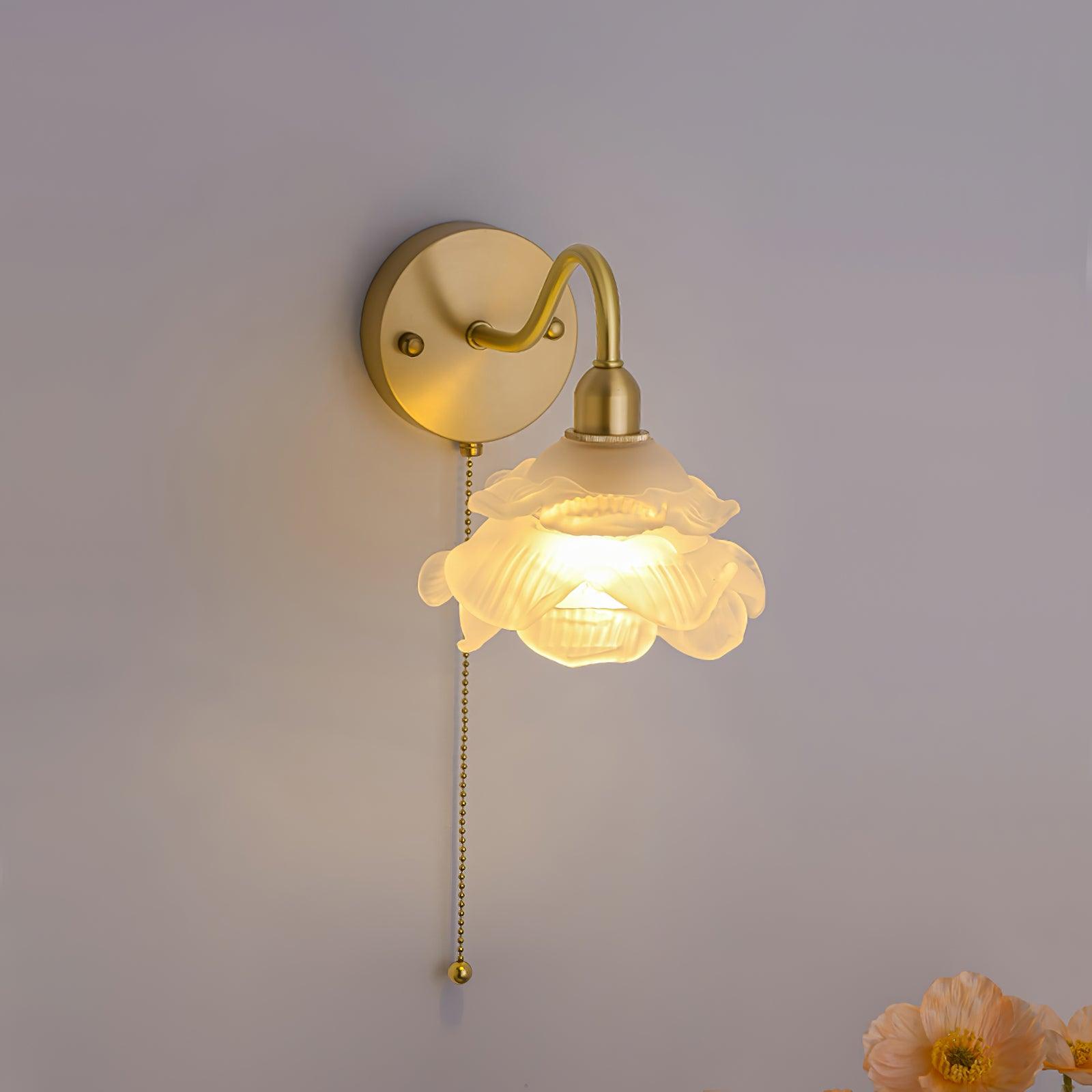 Elegant Rose Brass Wall Light Bracket Sconce with Frosted Glass Shade