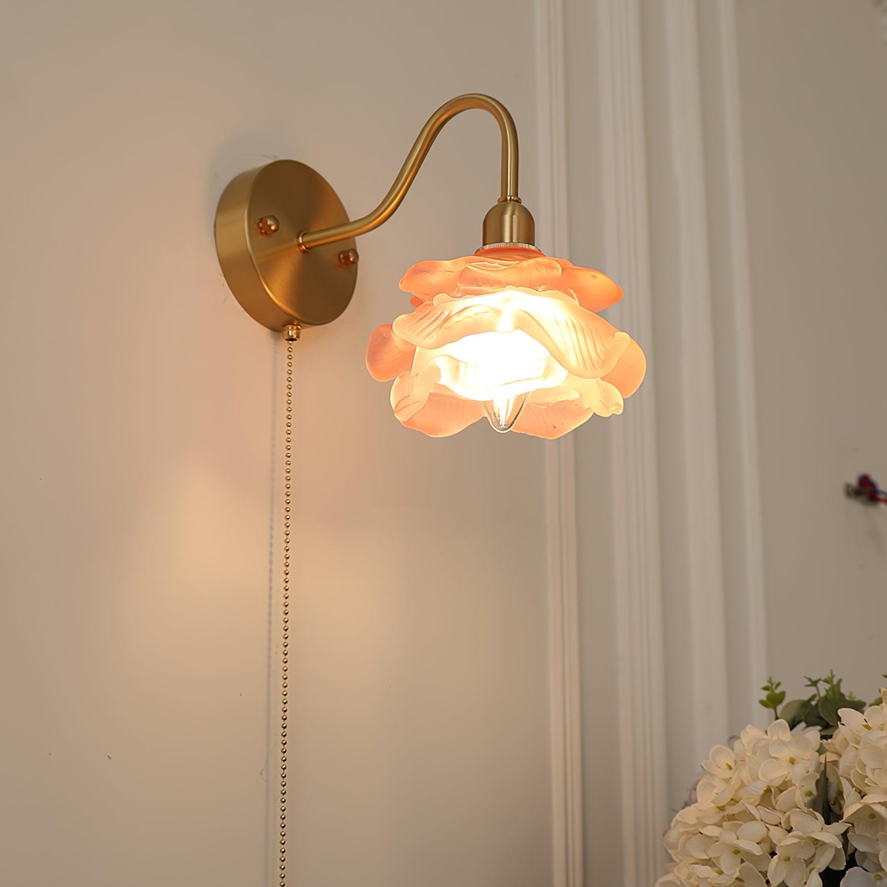 Elegant Rose Brass Wall Light Bracket Sconce with Frosted Glass Shade