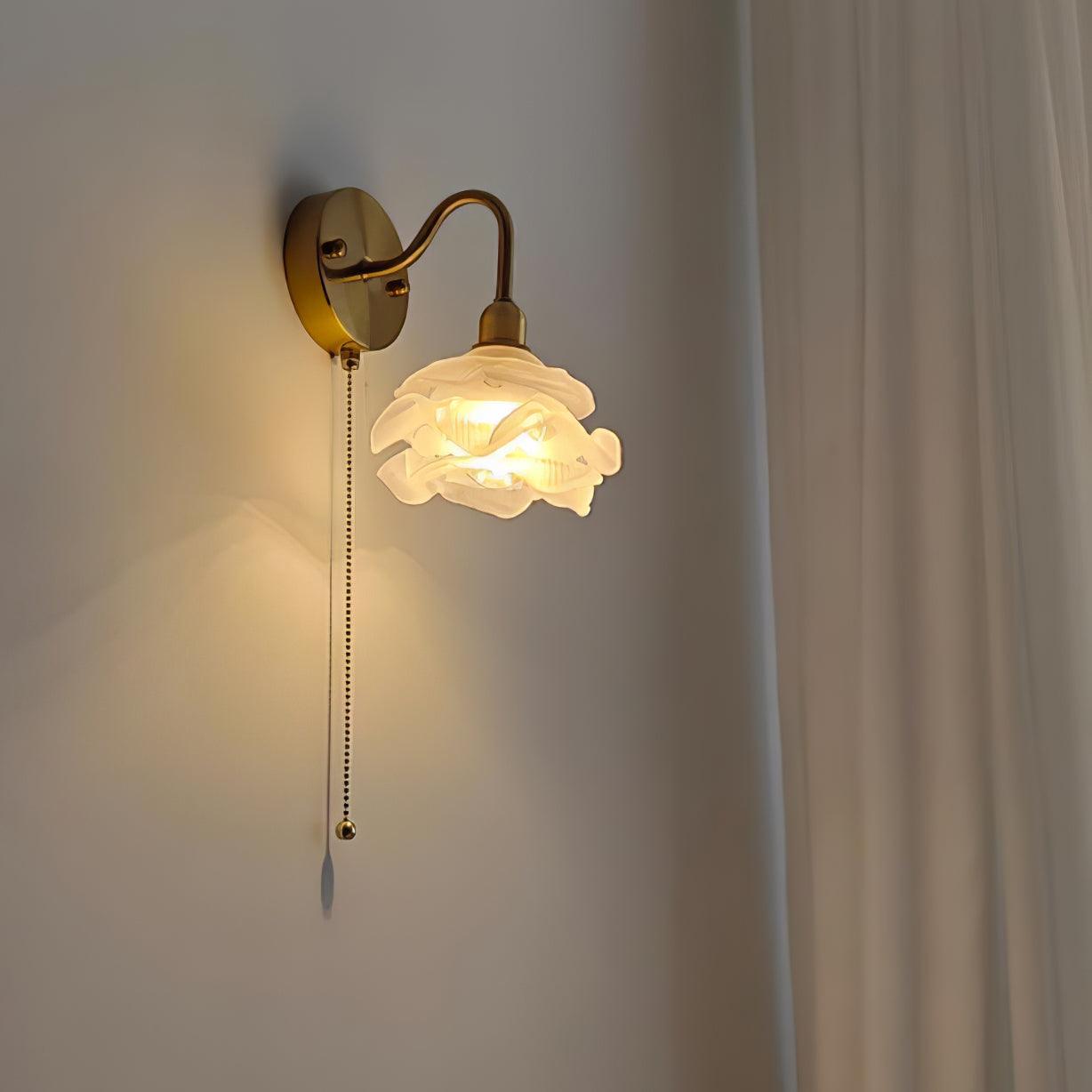 Elegant Rose Brass Wall Light Bracket Sconce with Frosted Glass Shade