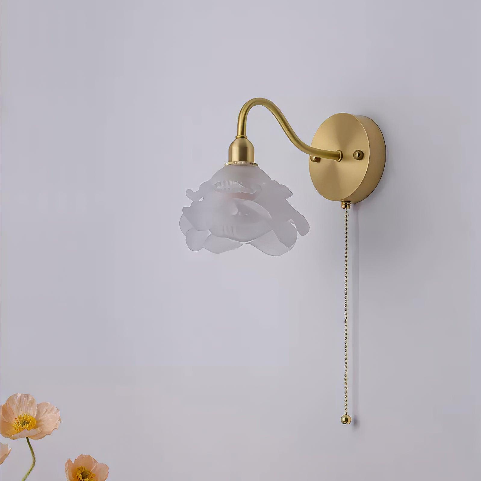 Elegant Rose Brass Wall Light Bracket Sconce with Frosted Glass Shade
