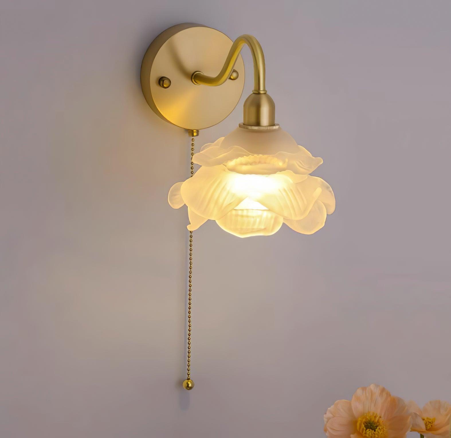 Elegant Rose Brass Wall Light Bracket Sconce with Frosted Glass Shade