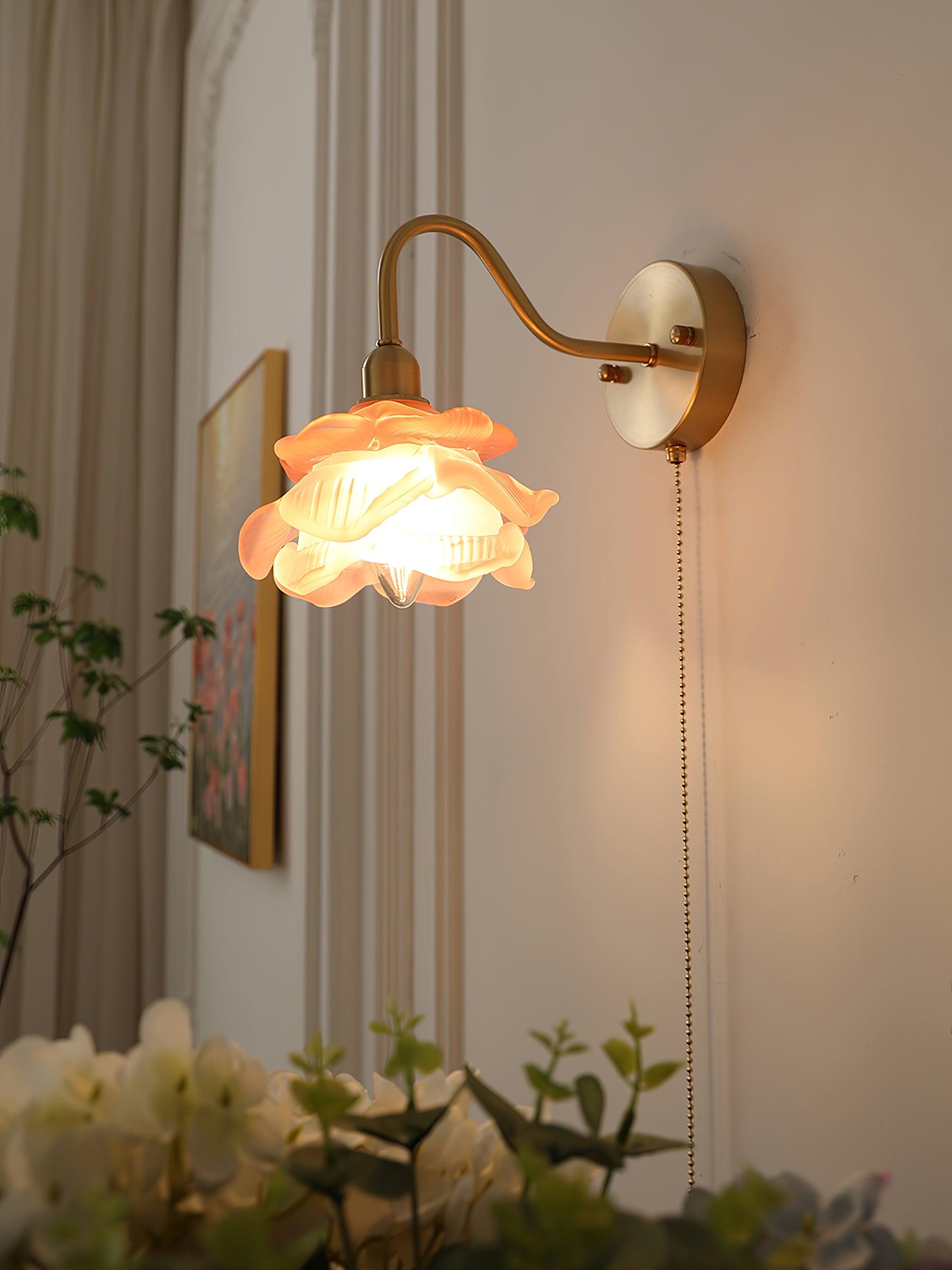 Elegant Rose Brass Wall Light Bracket Sconce with Frosted Glass Shade
