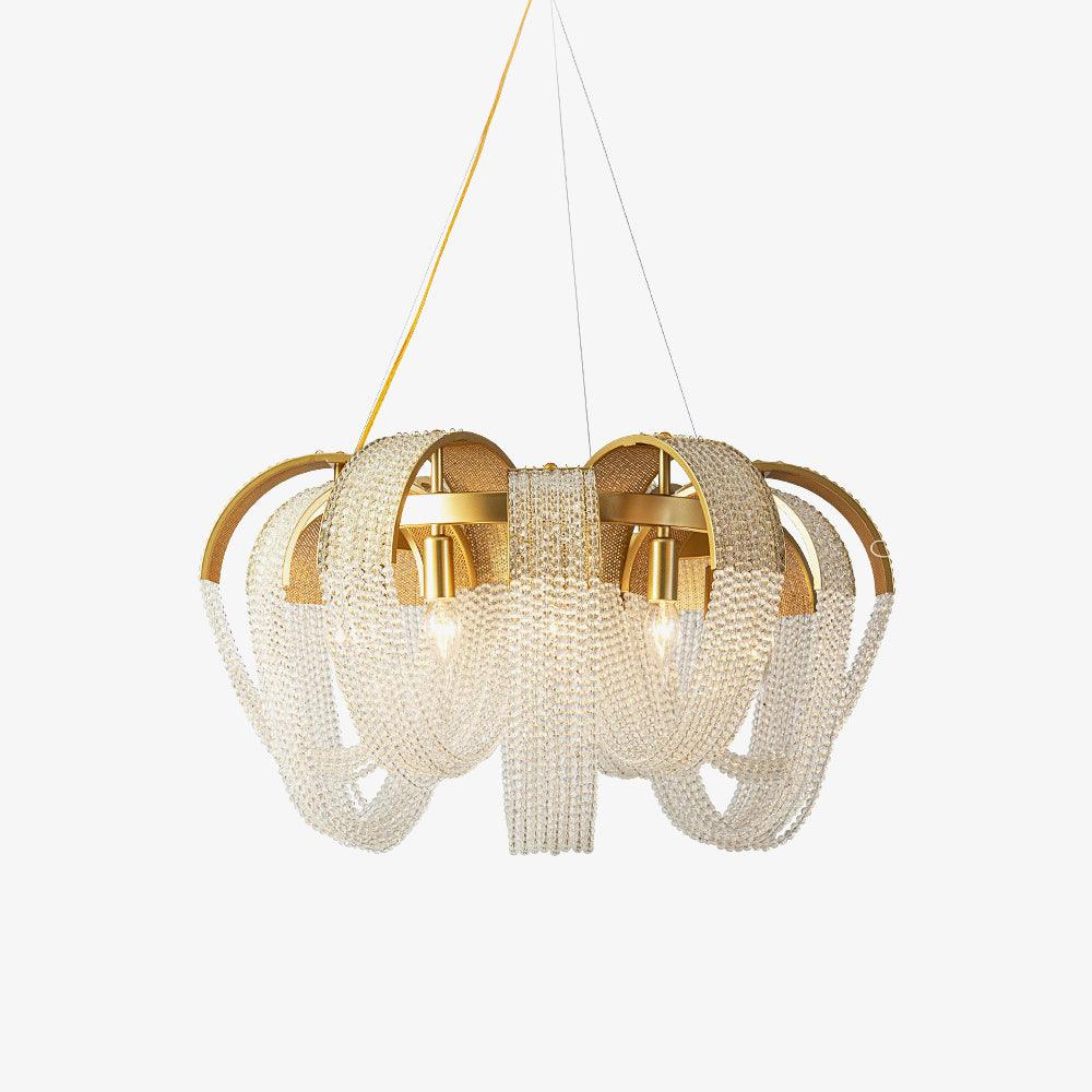 Elegant Rose Gold Mesh Crystal Chandelier Round Cascading Tiered Pendant Lighting