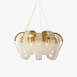 Elegant Rose Gold Mesh Crystal Chandelier Round Cascading Tiered Pendant Lighting