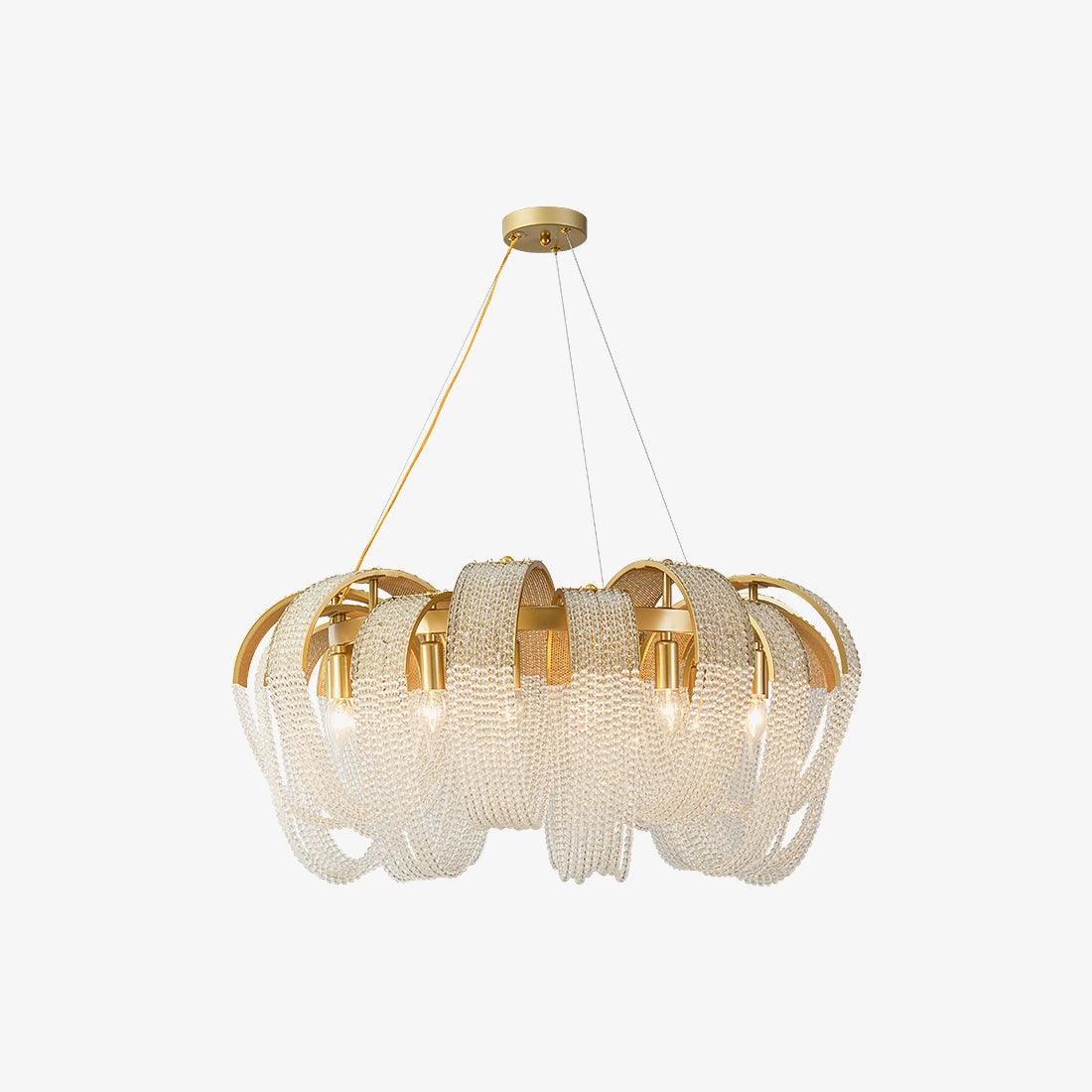 Elegant Rose Gold Mesh Crystal Chandelier Round Cascading Tiered Pendant Lighting