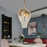 Elegant Rose Gold Mesh Crystal Chandelier Round Cascading Tiered Pendant Lighting