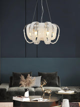 Elegant Rose Gold Mesh Crystal Chandelier Round Cascading Tiered Pendant Lighting