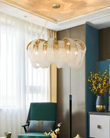 Elegant Rose Gold Mesh Crystal Chandelier Round Cascading Tiered Pendant Lighting