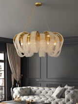 Elegant Rose Gold Mesh Crystal Chandelier Round Cascading Tiered Pendant Lighting