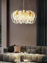 Elegant Rose Gold Mesh Crystal Chandelier Round Cascading Tiered Pendant Lighting