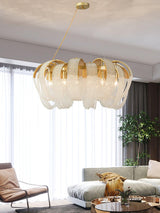 Elegant Rose Gold Mesh Crystal Chandelier Round Cascading Tiered Pendant Lighting