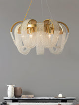 Elegant Rose Gold Mesh Crystal Chandelier Round Cascading Tiered Pendant Lighting