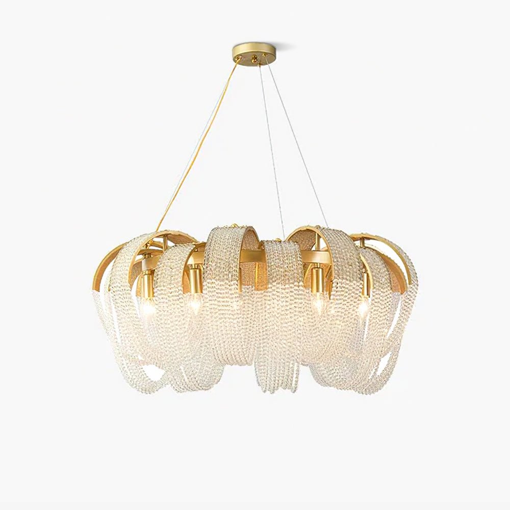 Elegant Rose Gold Mesh Crystal Chandelier Round Cascading Tiered Pendant Lighting