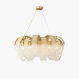 Elegant Rose Gold Mesh Crystal Chandelier Round Cascading Tiered Pendant Lighting