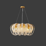Elegant Rose Gold Mesh Crystal Chandelier Round Cascading Tiered Pendant Lighting