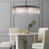 Elegant Round Metal Crystal Strip Pendant Light American Style Hanging Chandelier