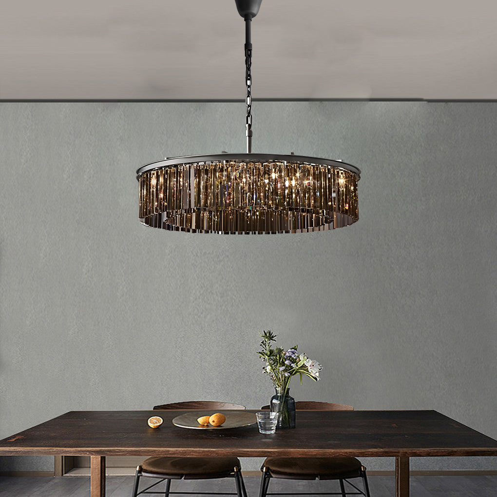 Elegant Round Metal Crystal Strip Pendant Light American Style Hanging Chandelier