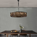 Elegant Round Metal Crystal Strip Pendant Light American Style Hanging Chandelier