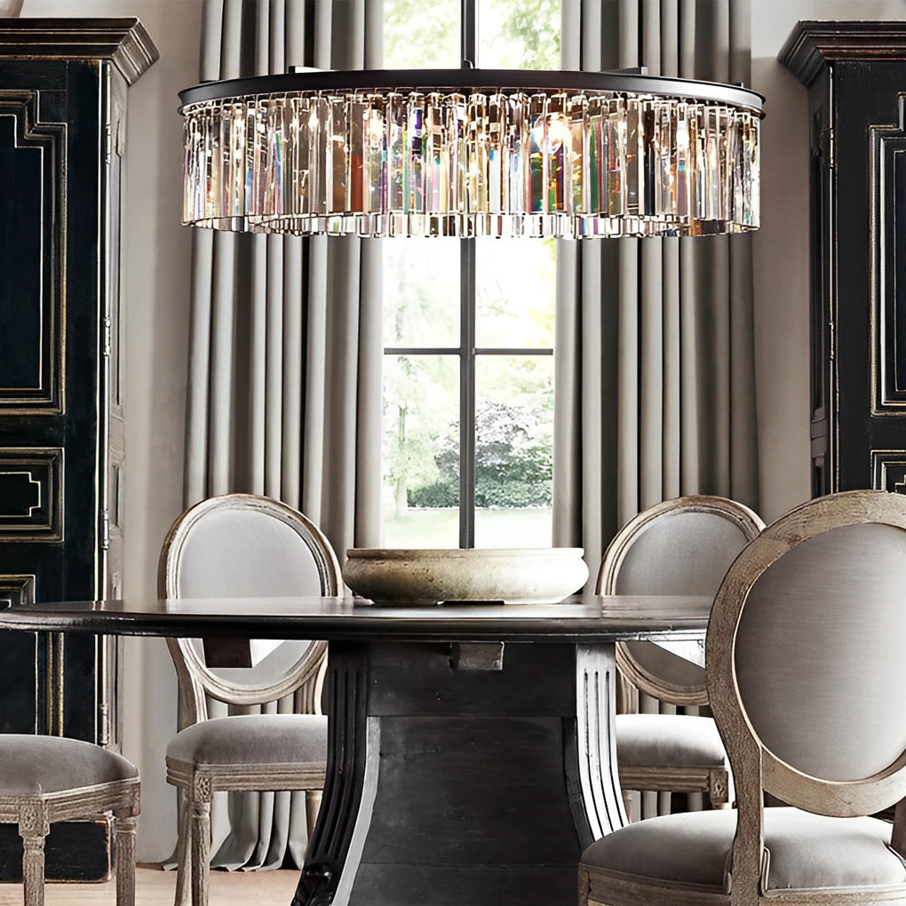 Elegant Round Metal Crystal Strip Pendant Light American Style Hanging Chandelier