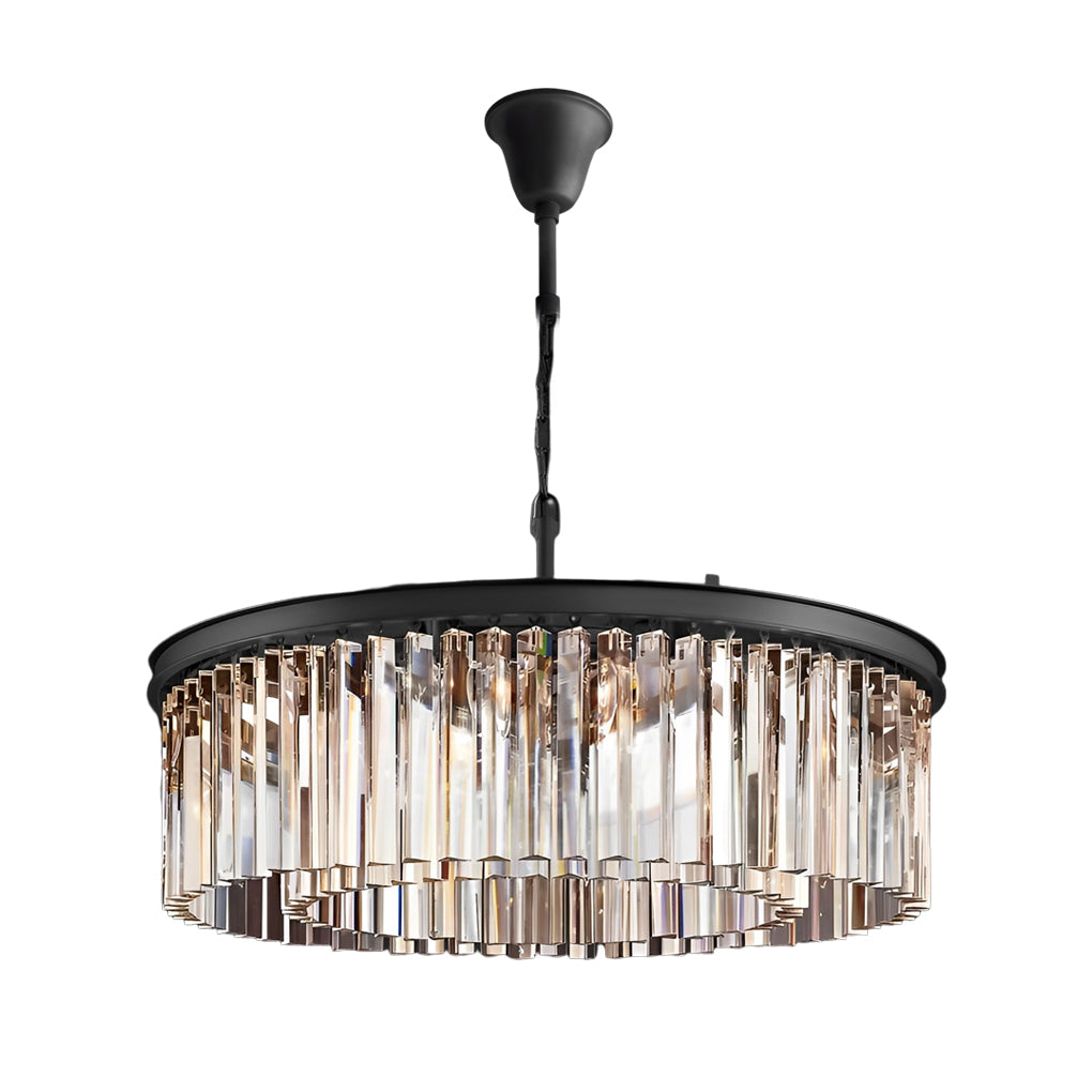 Elegant Round Metal Crystal Strip Pendant Light American Style Hanging Chandelier