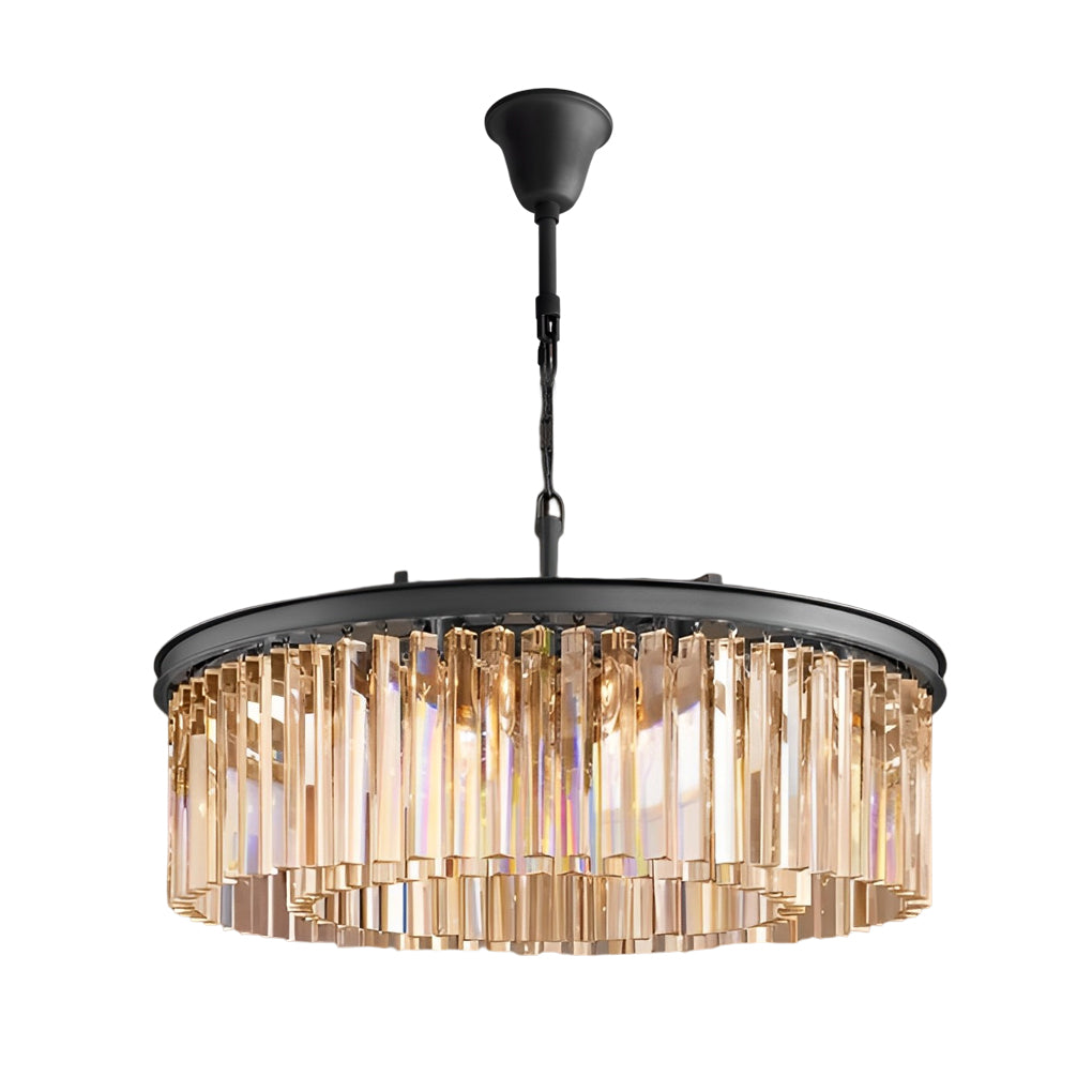 Elegant Round Metal Crystal Strip Pendant Light American Style Hanging Chandelier