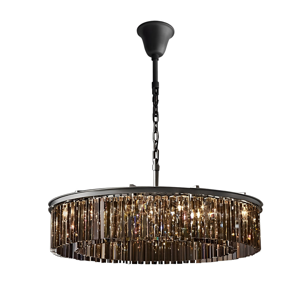 Elegant Round Metal Crystal Strip Pendant Light American Style Hanging Chandelier