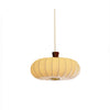 Elegant Silk Lantern Pendant Light with Walnut Wood Accents and White Fabric Shade