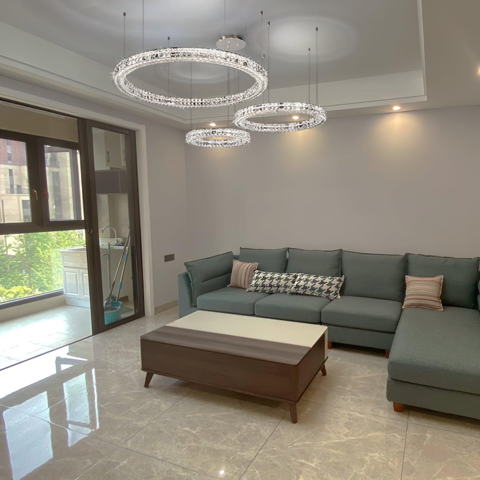 Elegant Spiridon Crystal Ring Chandelier Modern LED Ceiling Pendant Light for Luxury Interiors