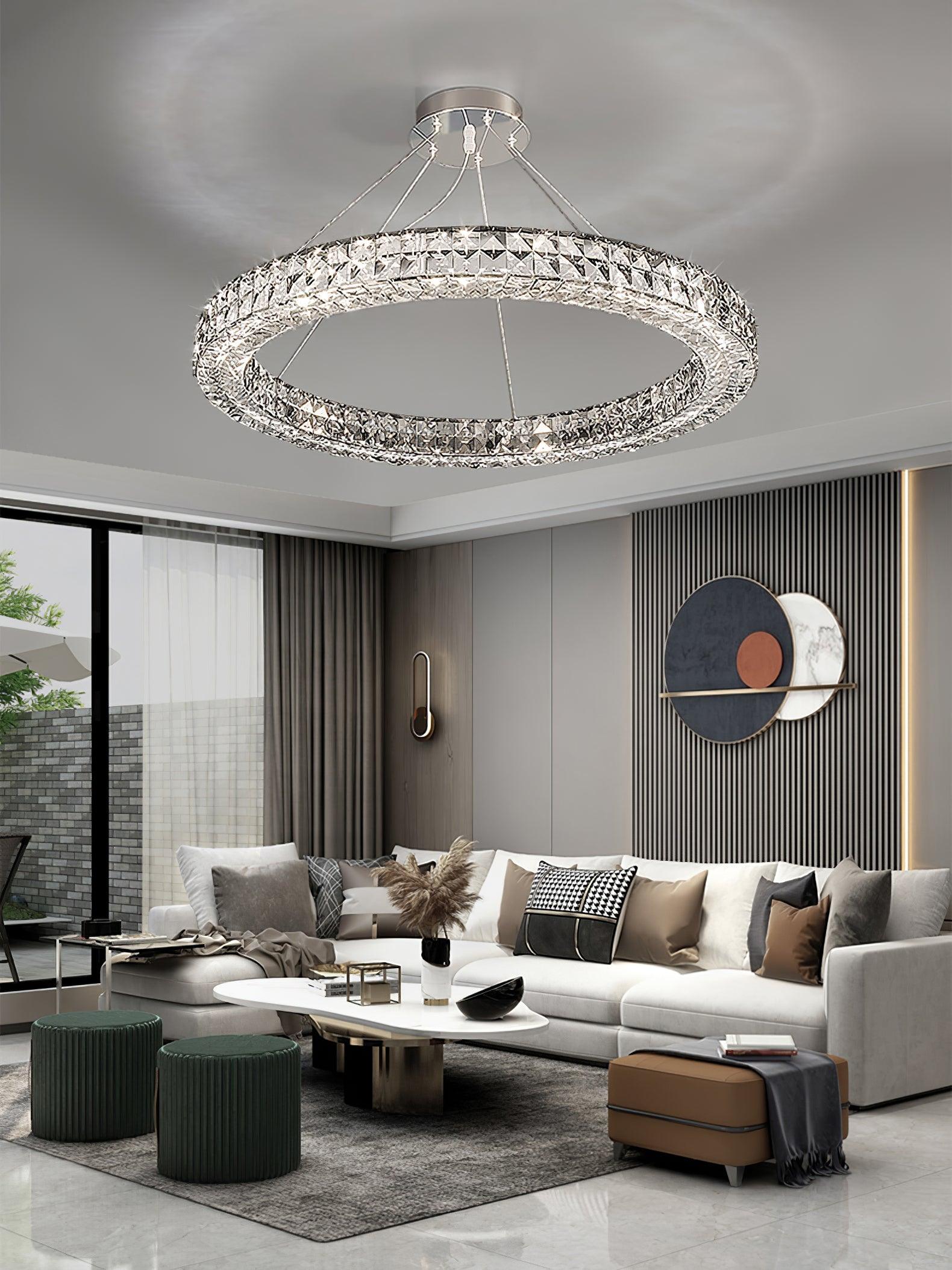 Elegant Spiridon Crystal Ring Chandelier Modern LED Ceiling Pendant Light for Luxury Interiors