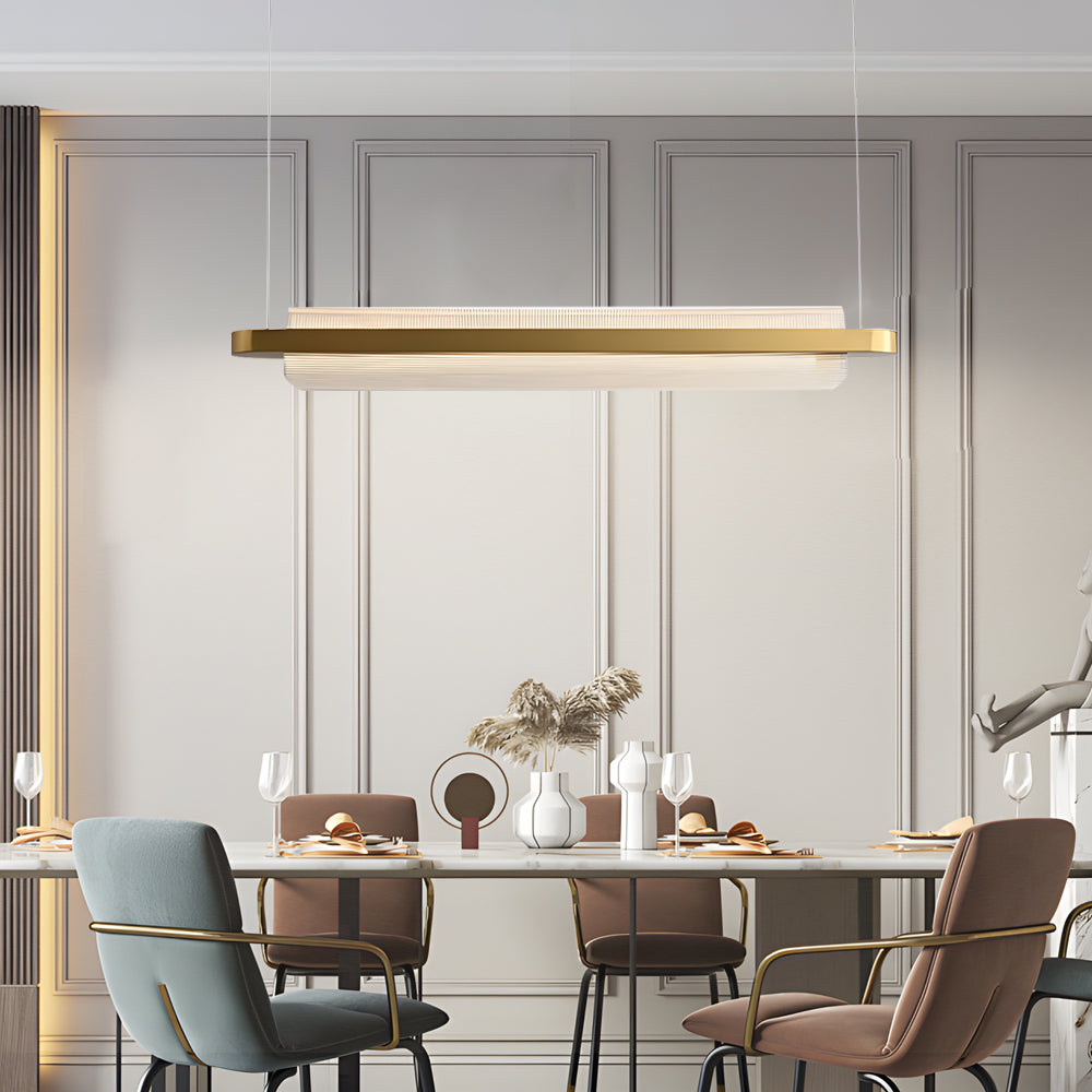 Elegant Stainless Steel Linear Suspension Lamp with Arc Acrylic Shade for Modern Kitchens