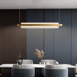 Elegant Stainless Steel Linear Suspension Lamp with Arc Acrylic Shade for Modern Kitchens