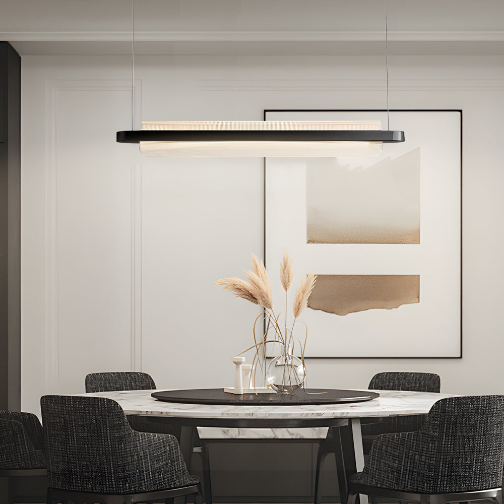 Elegant Stainless Steel Linear Suspension Lamp with Arc Acrylic Shade for Modern Kitchens