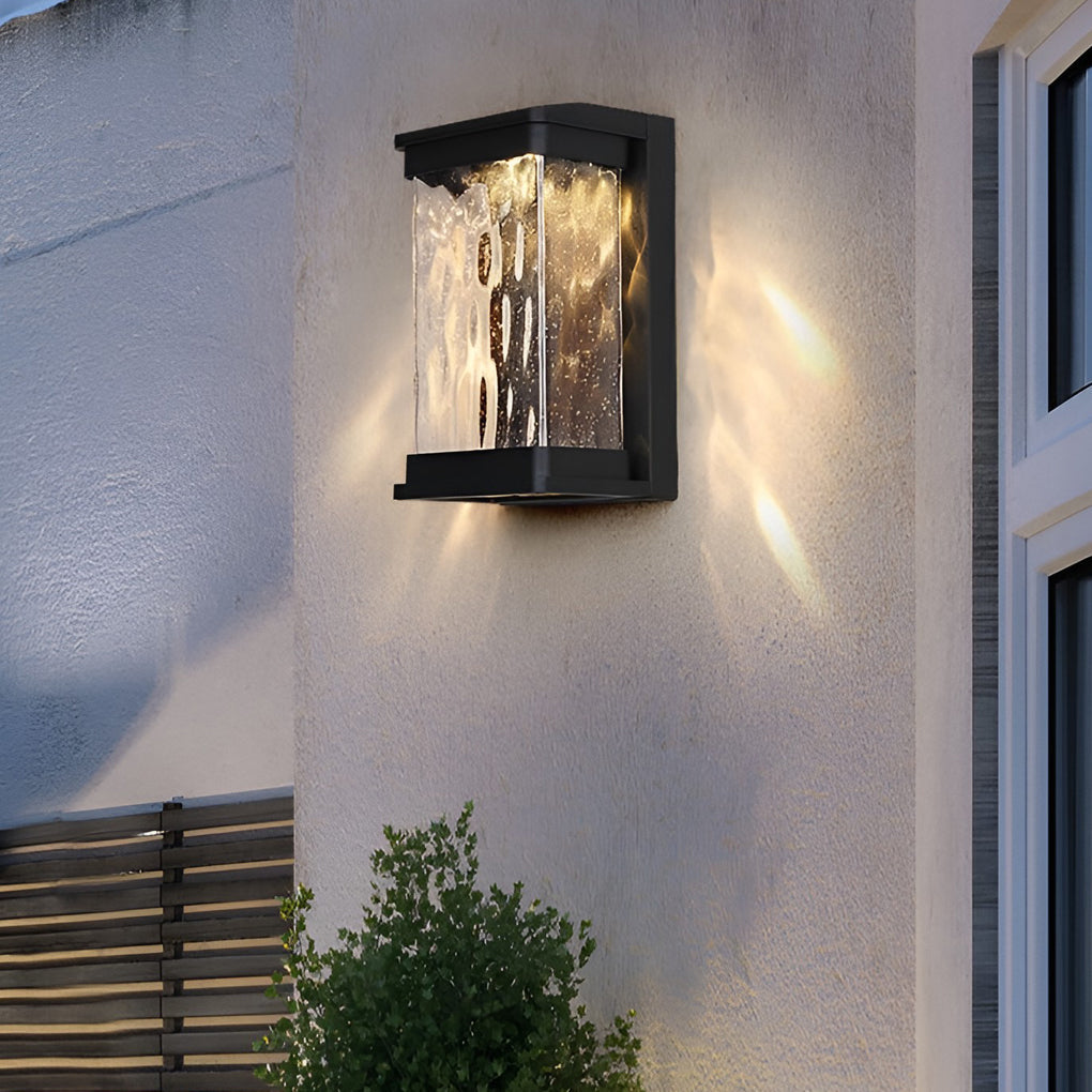 Elegant Stone Glass Outdoor LED Wall Light Waterproof Modern Exterior Porch Lamp Matte Black Finish