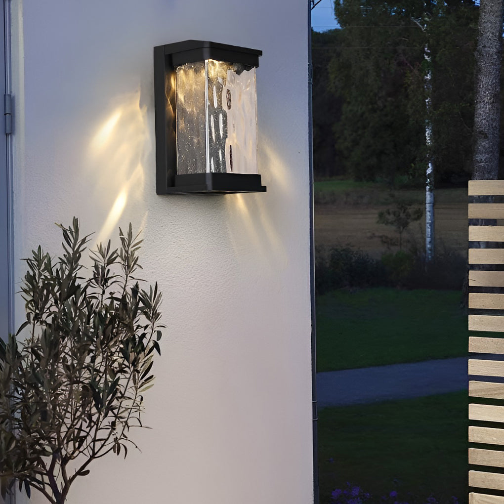 Elegant Stone Glass Outdoor LED Wall Light Waterproof Modern Exterior Porch Lamp Matte Black Finish