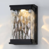 Elegant Stone Glass Outdoor LED Wall Light Waterproof Modern Exterior Porch Lamp Matte Black Finish