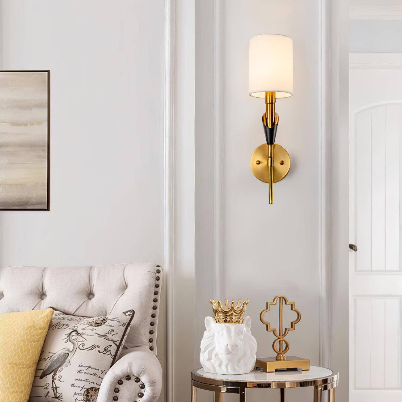 Elegant Tate Metal Wall Sconce with White Fabric Shade for Modern Bedrooms and Hallways