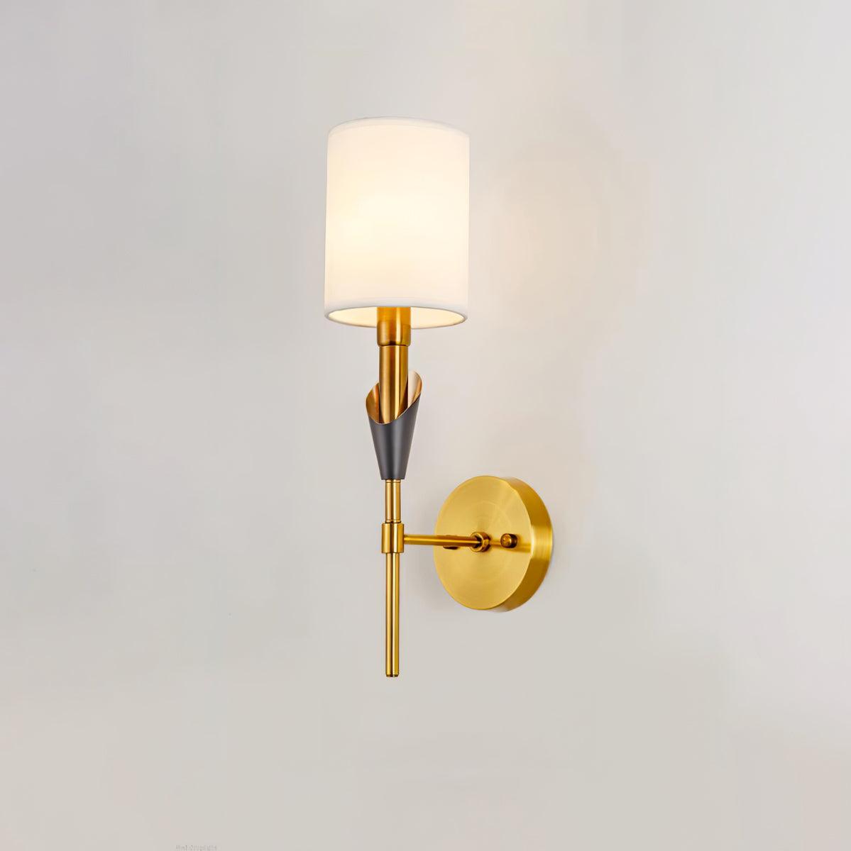 Elegant Tate Metal Wall Sconce with White Fabric Shade for Modern Bedrooms and Hallways