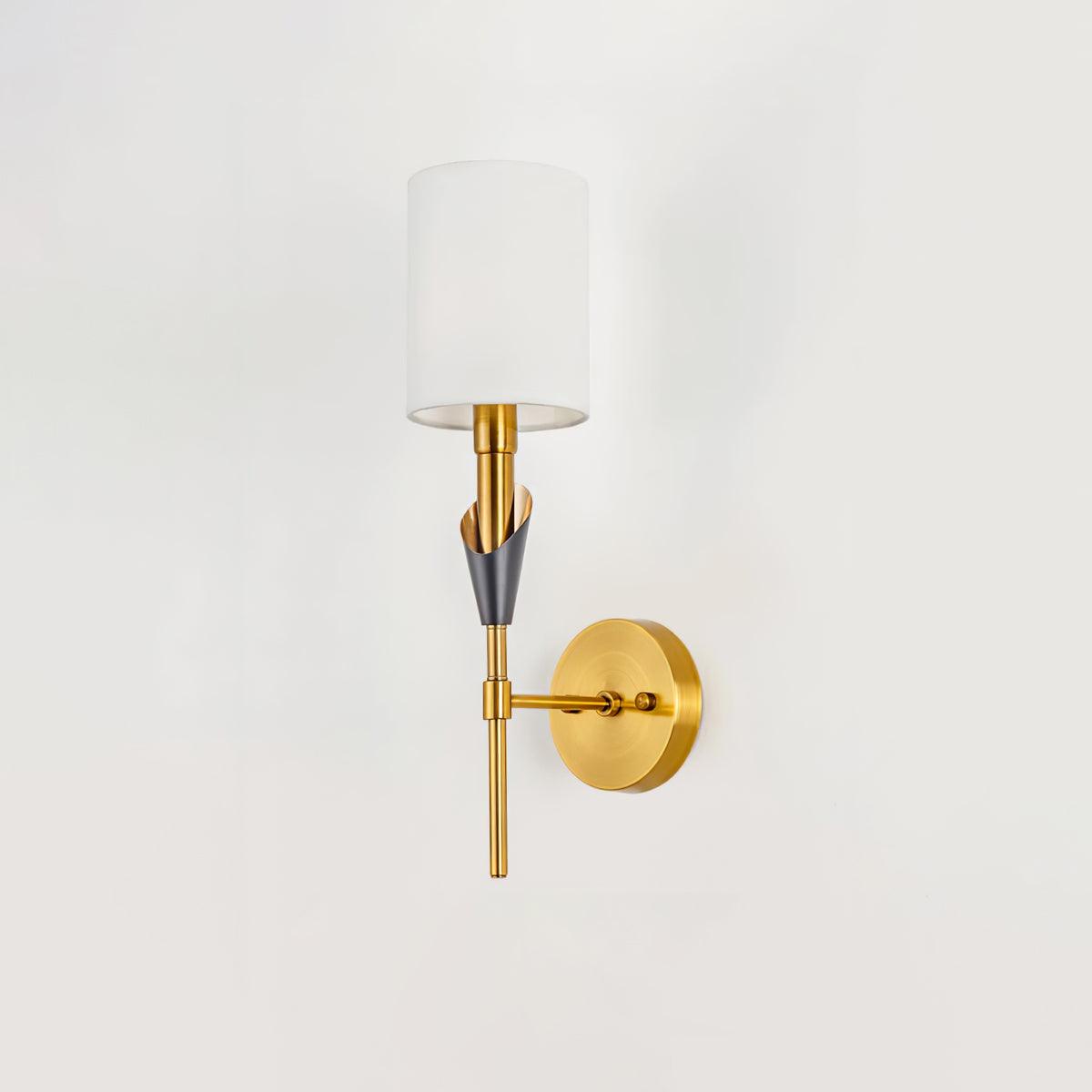 Elegant Tate Metal Wall Sconce with White Fabric Shade for Modern Bedrooms and Hallways