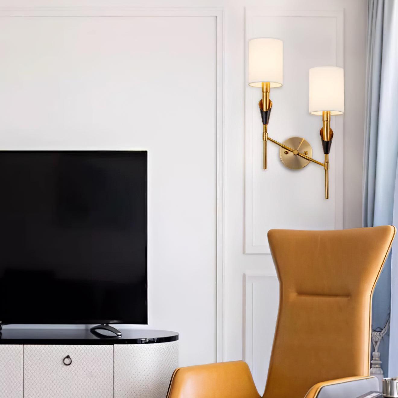 Elegant Tate Metal Wall Sconce with White Fabric Shade for Modern Bedrooms and Hallways