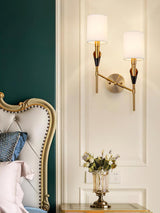 Elegant Tate Metal Wall Sconce with White Fabric Shade for Modern Bedrooms and Hallways