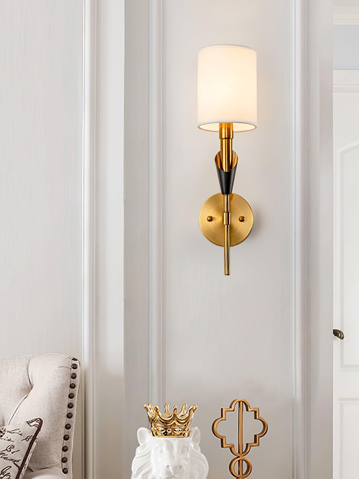 Elegant Tate Metal Wall Sconce with White Fabric Shade for Modern Bedrooms and Hallways