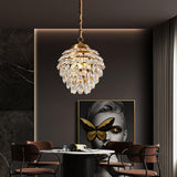 Elegant Tiered Crystal Chandelier Brass Droplight Fixture for Dining Room
