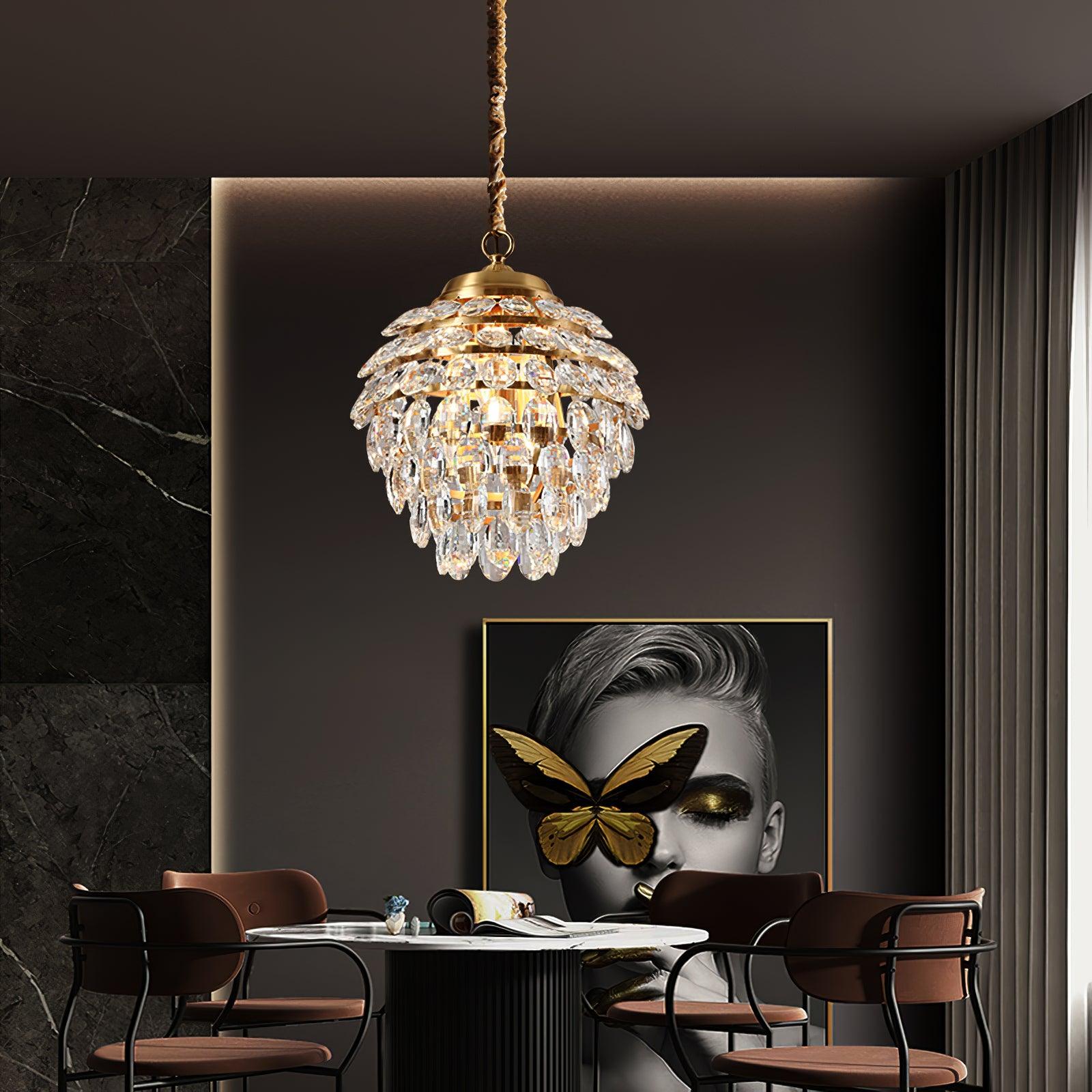 Elegant Tiered Crystal Chandelier Brass Droplight Fixture for Dining Room
