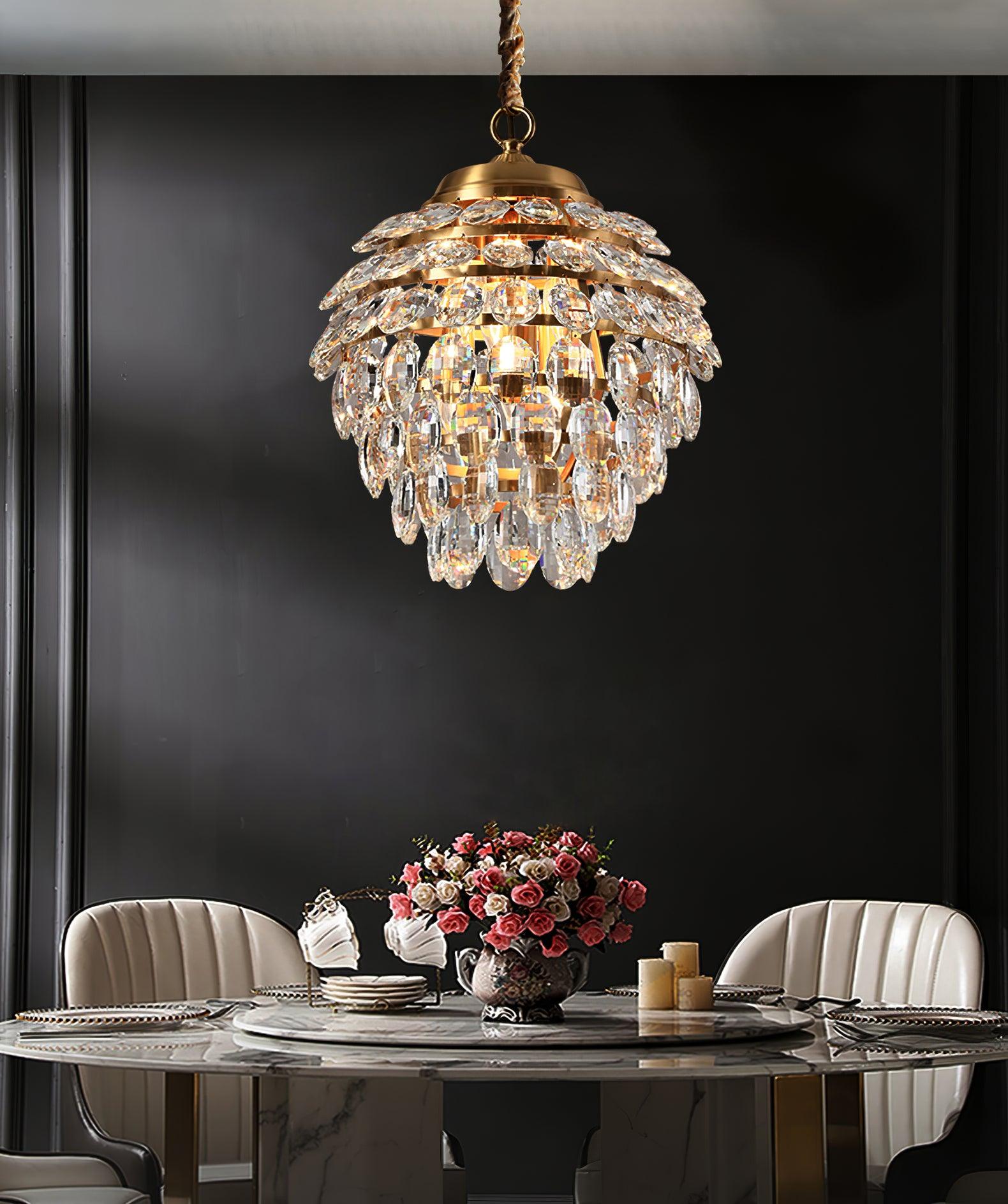 Elegant Tiered Crystal Chandelier Brass Droplight Fixture for Dining Room