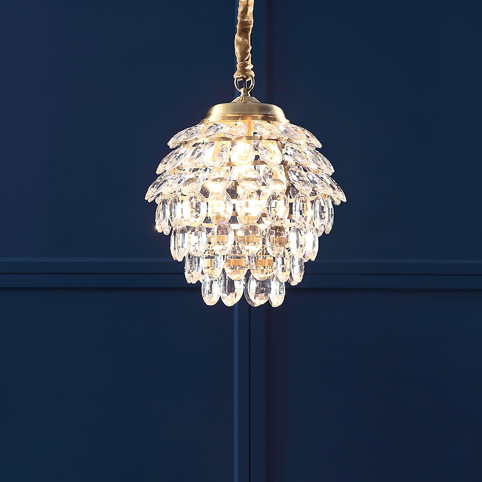 Elegant Tiered Crystal Chandelier Brass Droplight Fixture for Dining Room