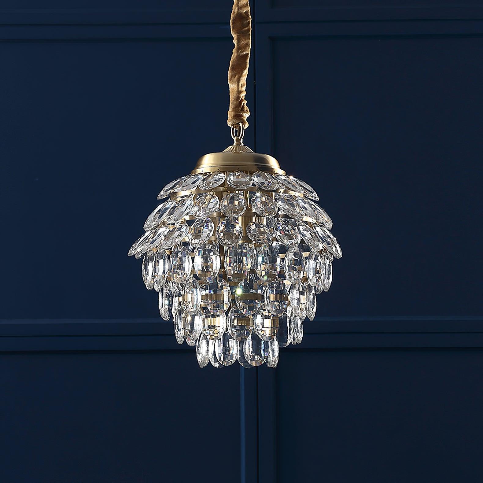 Elegant Tiered Crystal Chandelier Brass Droplight Fixture for Dining Room